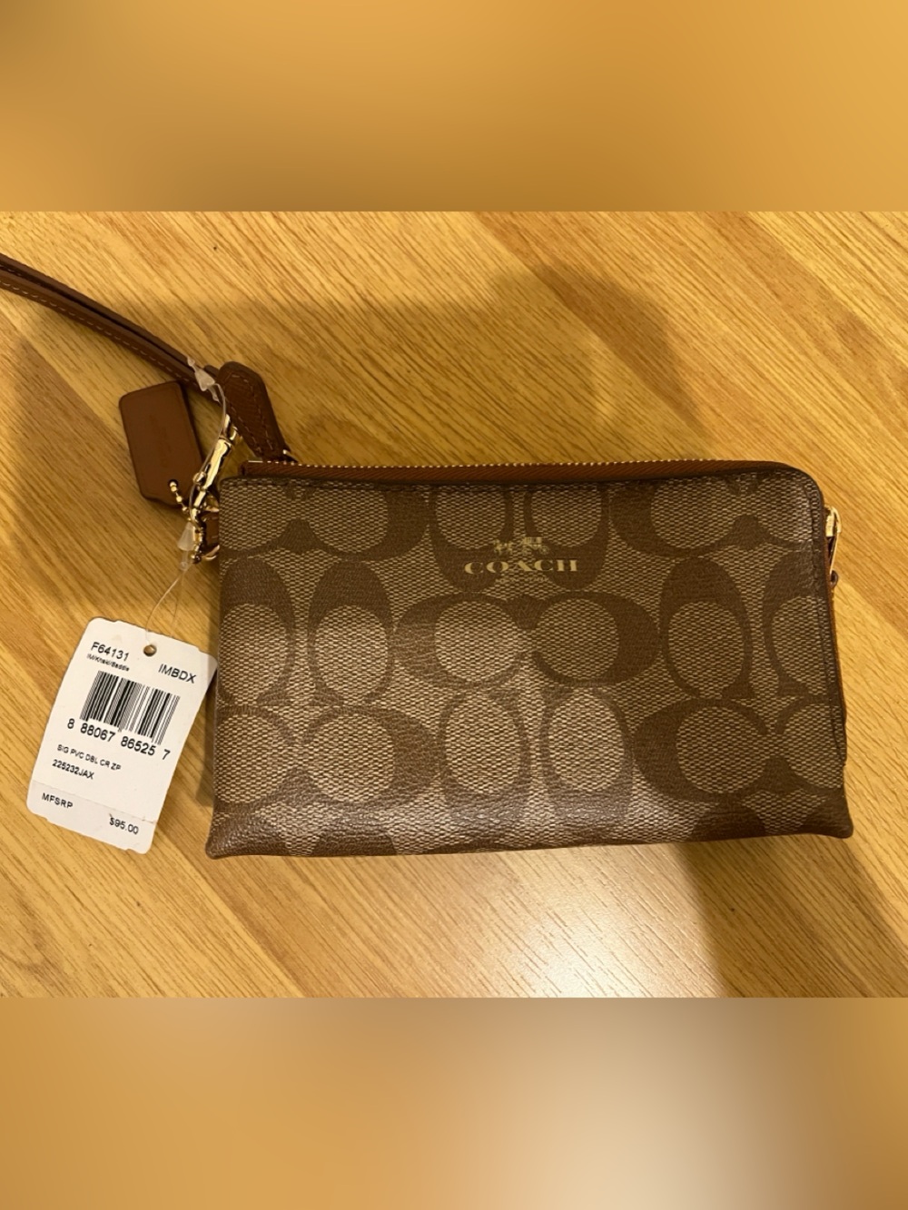 Coach Brown Signature Zip Wristlet with Detachable Strap